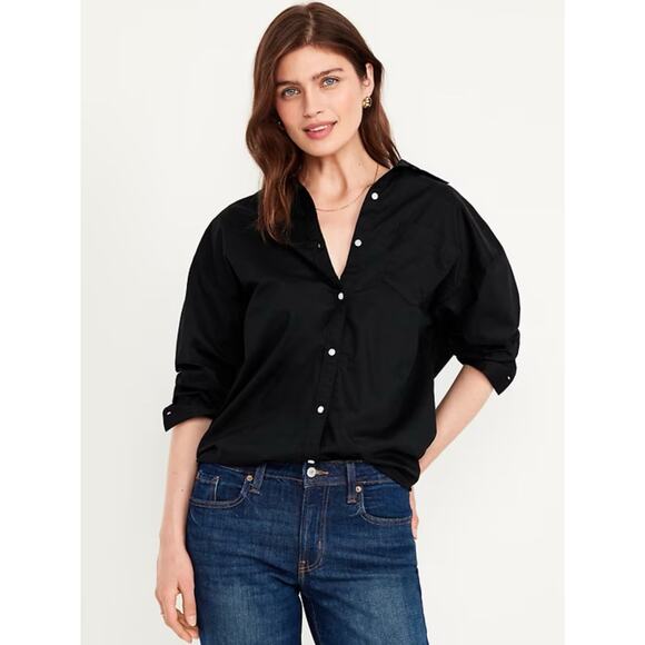 NWT Old Navy Oversized Black Boyfriend Shirt Women’s Medium Tall Button-Down - Picture 1 of 3